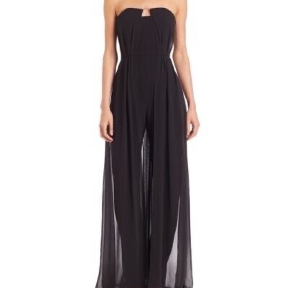 NWT Halston Heritage formal strapless jumpsuit with sheer overlay, 6